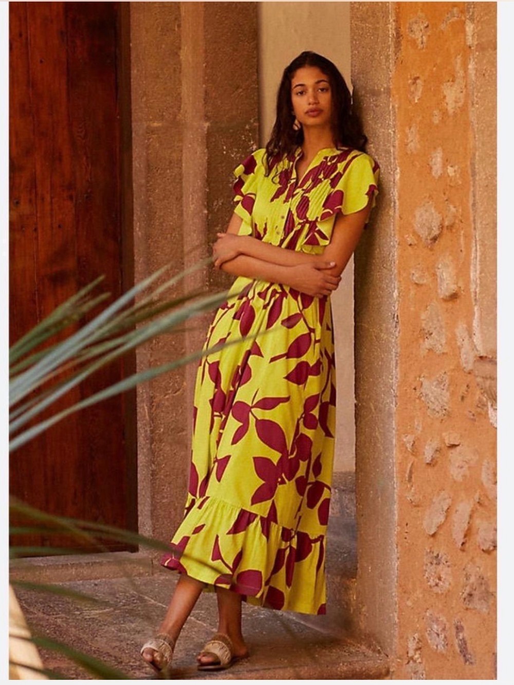 Maeve by Anthropologie Cassandra Maxi dress - yellow pink tropical floral print